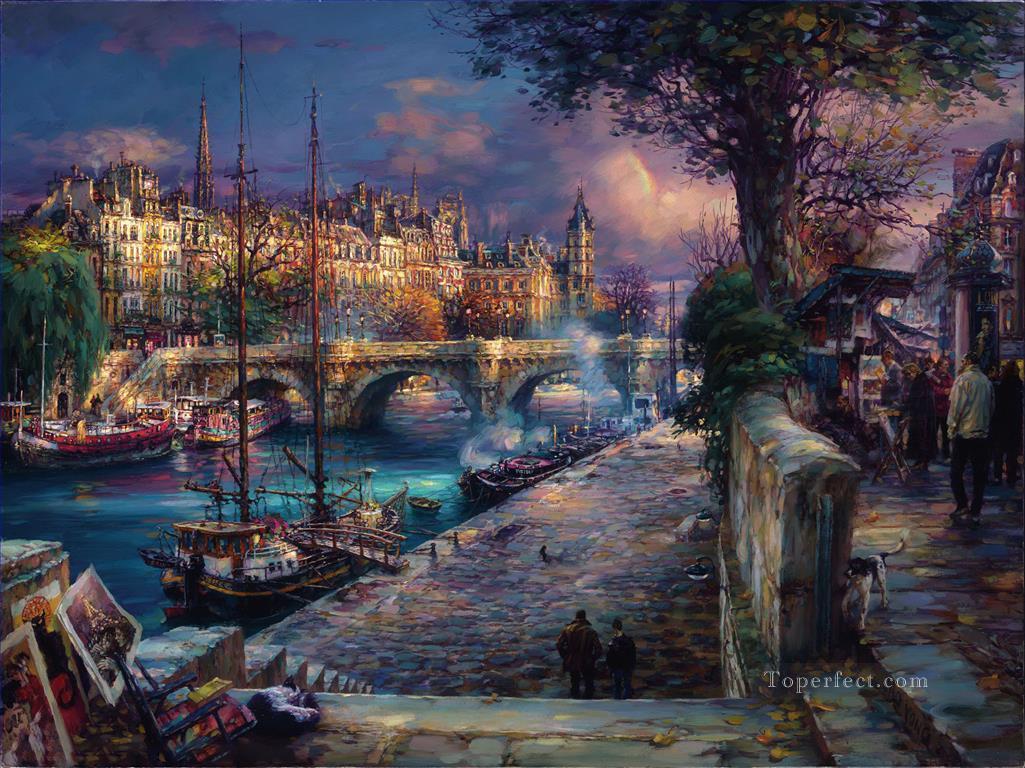 Banks of La Seine cityscape modern city scenes Oil Paintings